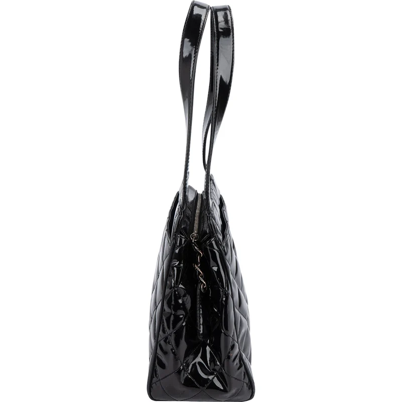 Chanel Quilted Patent Leather CC Small Tote Handbag