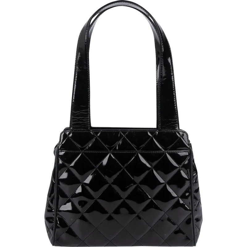 Chanel Quilted Patent Leather CC Small Tote Handbag