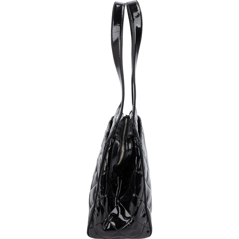 Chanel Quilted Patent Leather CC Small Tote Handbag