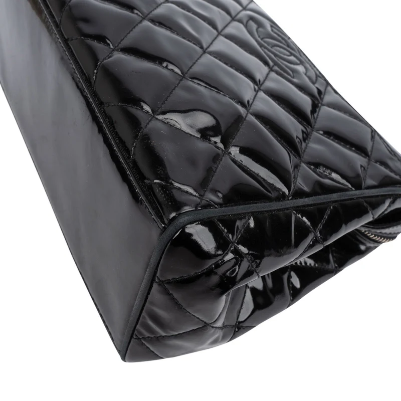 Chanel Quilted Patent Leather CC Small Tote Handbag