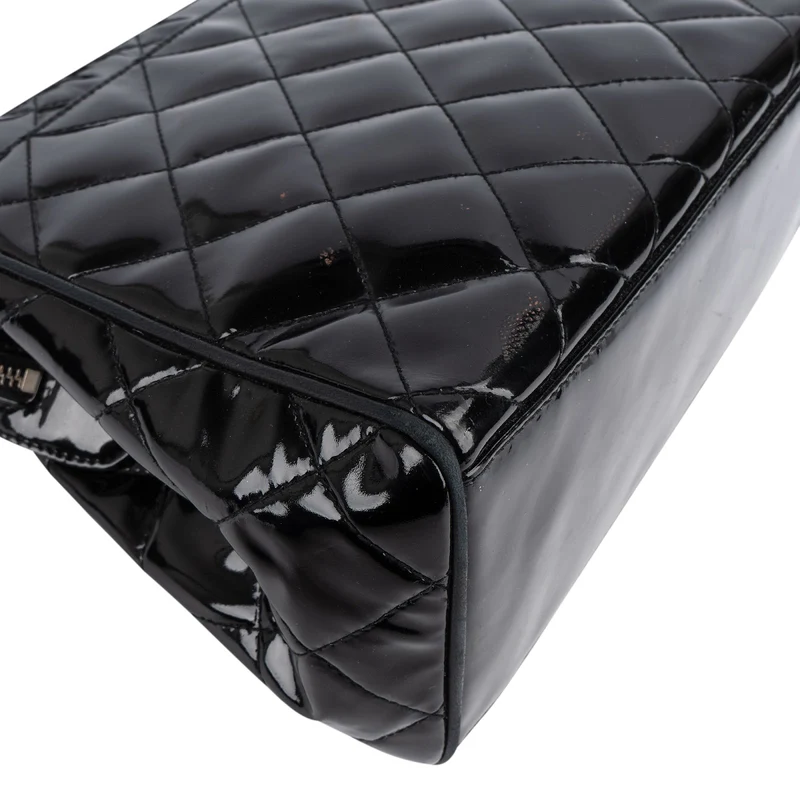 Chanel Quilted Patent Leather CC Small Tote Handbag