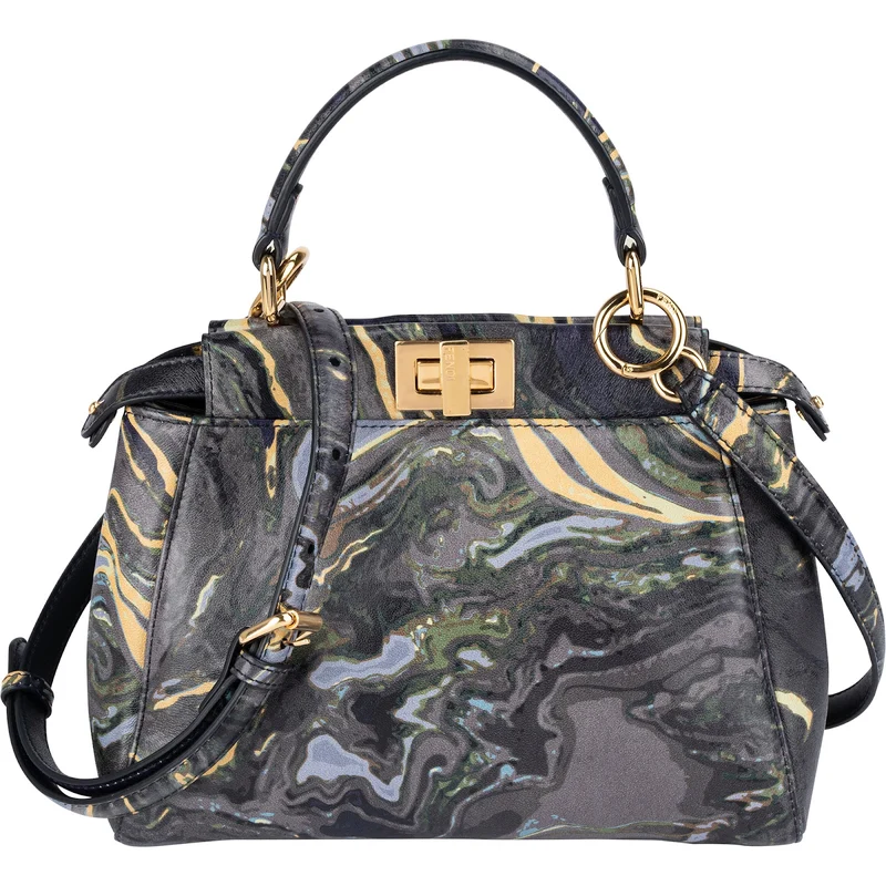 Fendi Marbled Leather Peekaboo Mini Handbag
