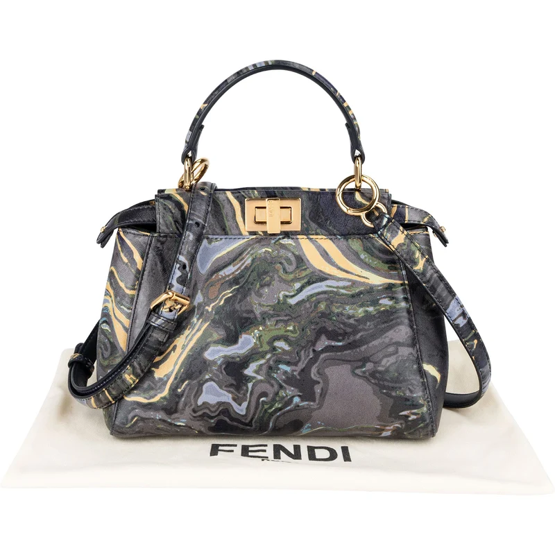 Fendi Marbled Leather Peekaboo Mini Handbag