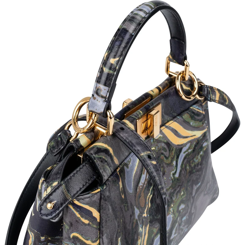 Fendi Marbled Leather Peekaboo Mini Handbag