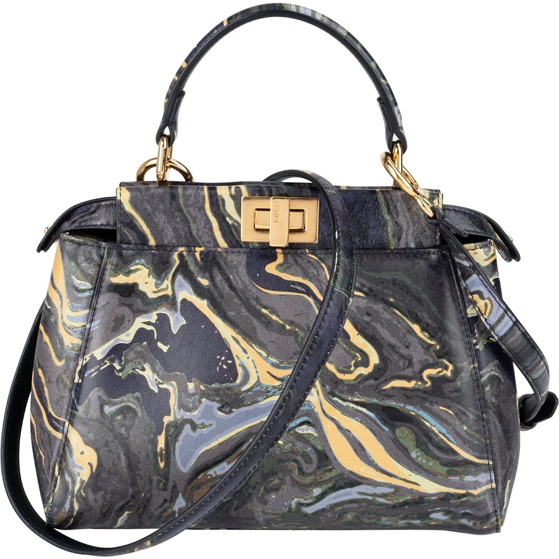 Fendi Marbled Leather Peekaboo Mini Handbag