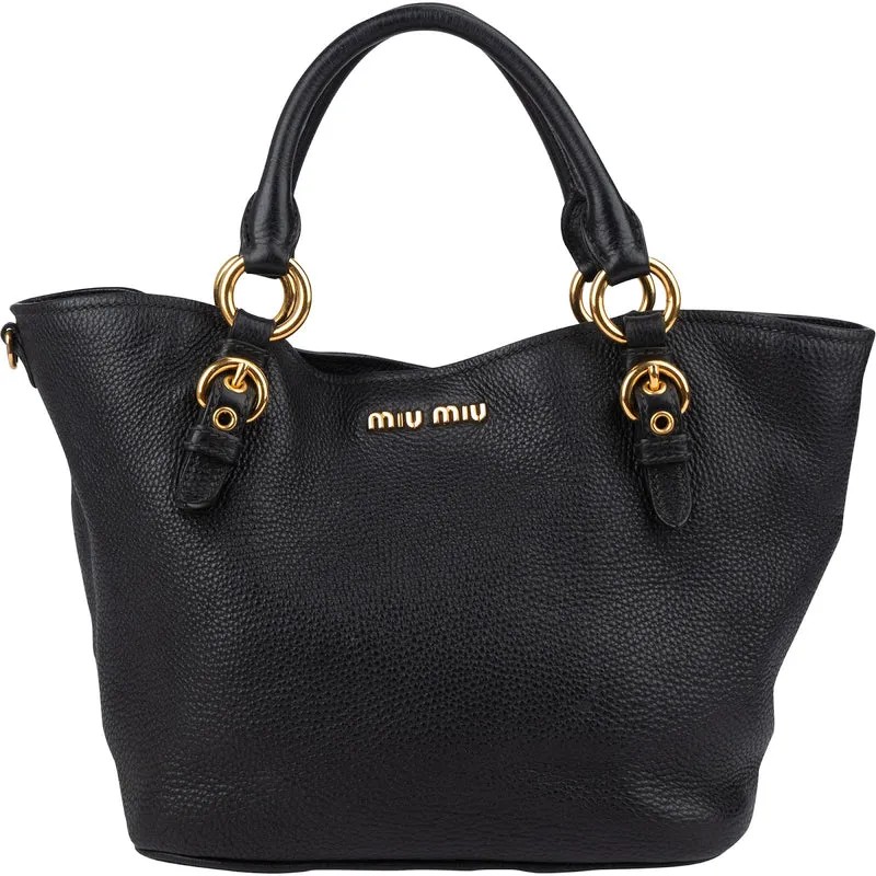 Miu Miu Grained Leather Vitello Daino Tote Handbag