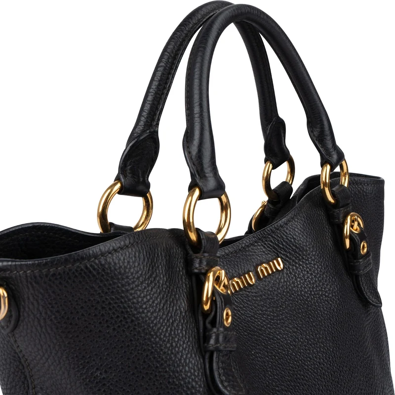 Miu Miu Grained Leather Vitello Daino Tote Handbag