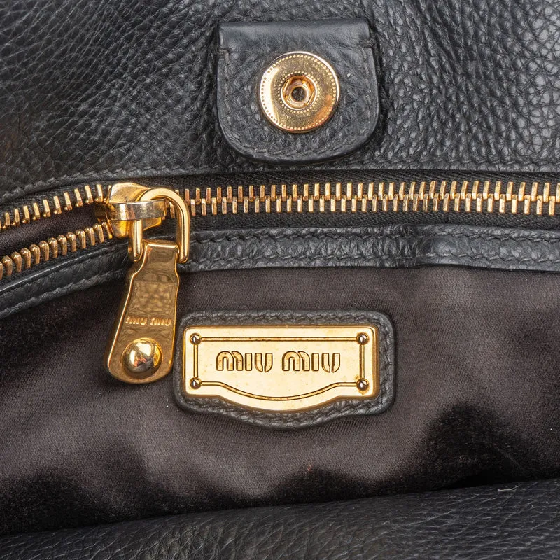 Miu Miu Grained Leather Vitello Daino Tote Handbag