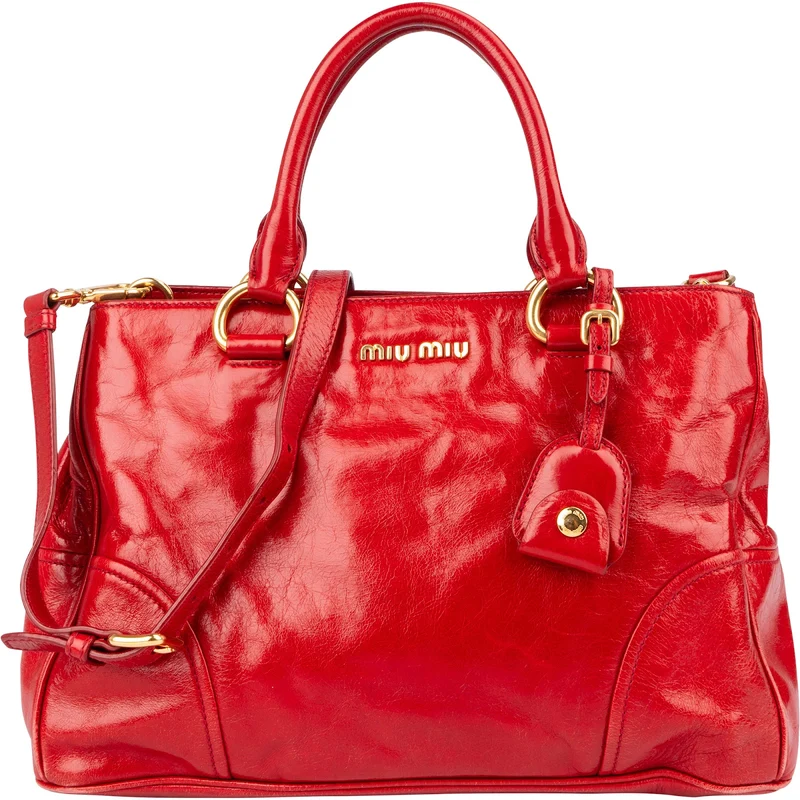 Miu Miu Red Leather Vitello Shine Tote Handbag