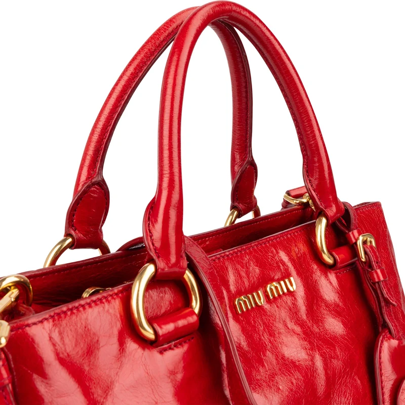Miu Miu Red Leather Vitello Shine Tote Handbag
