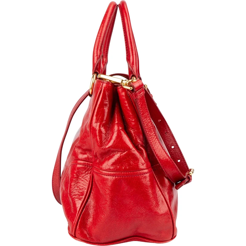 Miu Miu Red Leather Vitello Shine Tote Handbag