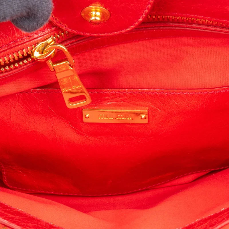 Miu Miu Red Leather Vitello Shine Tote Handbag