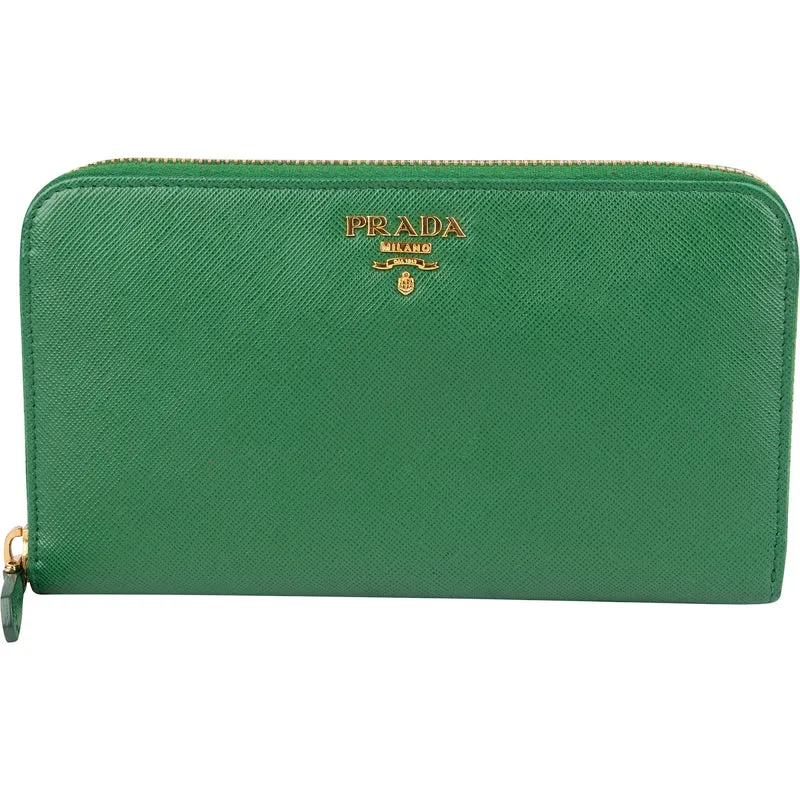 Prada Saffiano Leather Zip Around Wallet