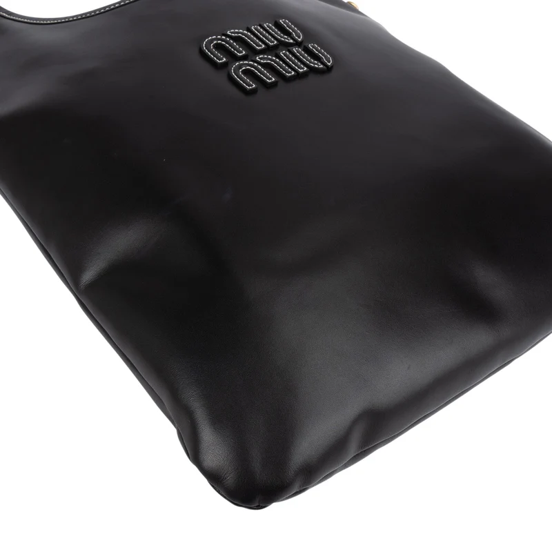 Miu Miu Smooth Leather Stitched Emblem Tote Shoulder Bag