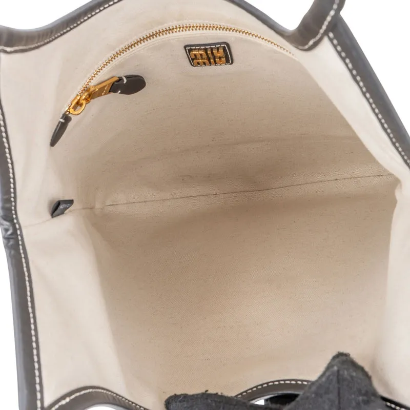 Miu Miu Smooth Leather Stitched Emblem Tote Shoulder Bag