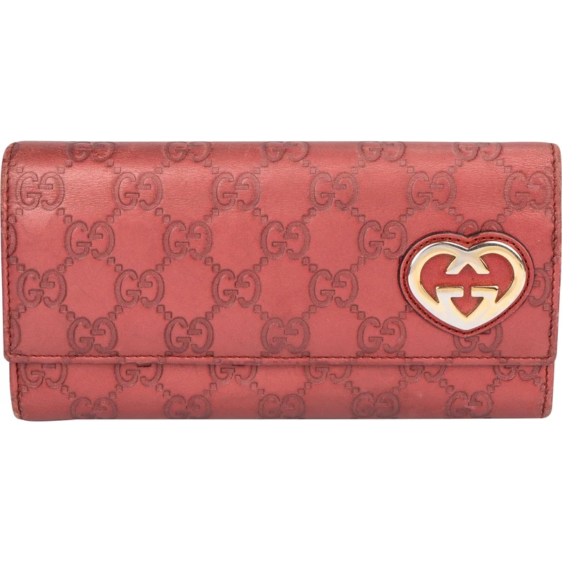 Gucci Metallic Guccissima Leather Lovely Heart Continental Wallet
