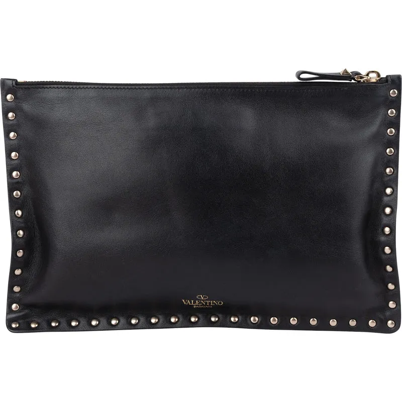 Valentino Garavani Black Leather Rockstud Clutch