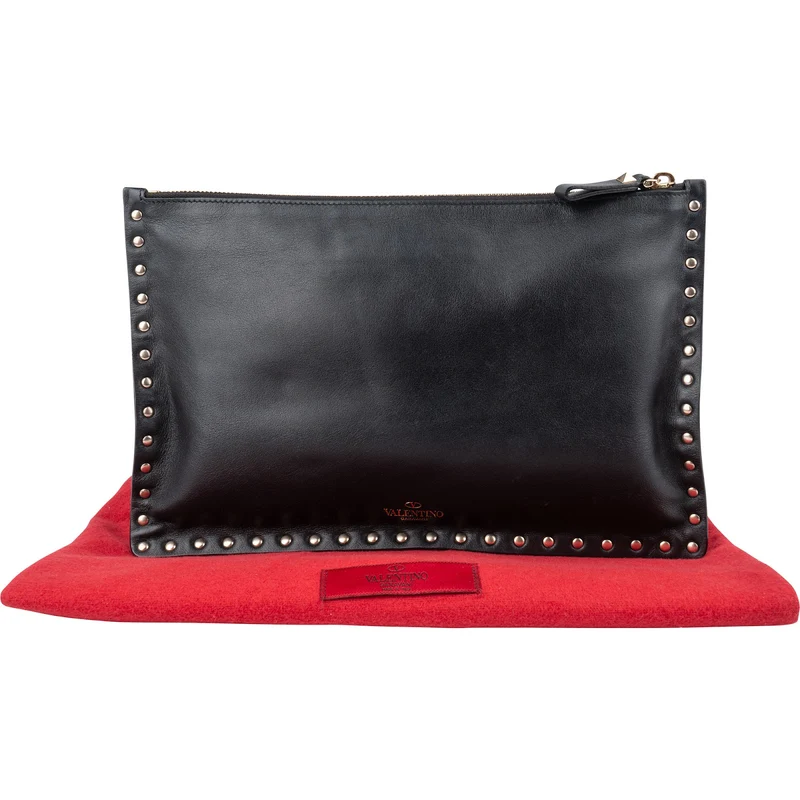 Valentino Garavani Black Leather Rockstud Clutch