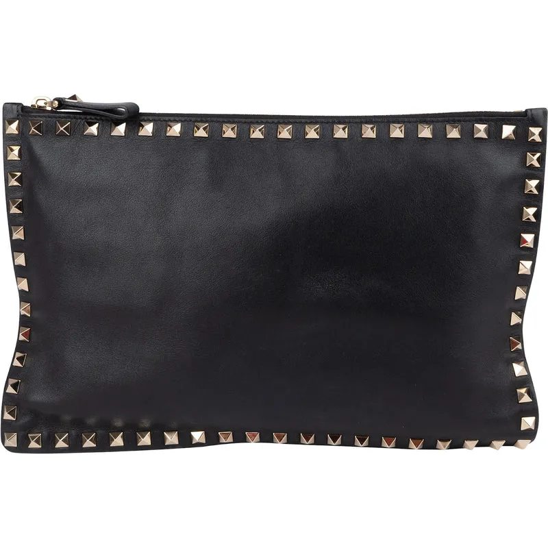 Valentino Garavani Black Leather Rockstud Clutch