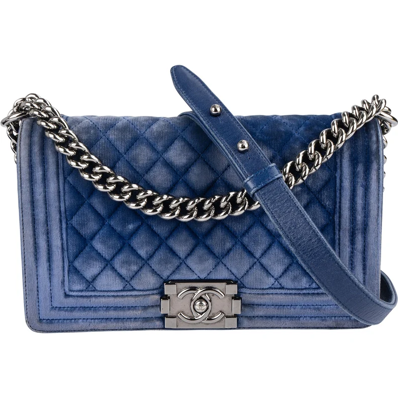 Chanel Blue Velvet Medium Boy Crossbody Bag