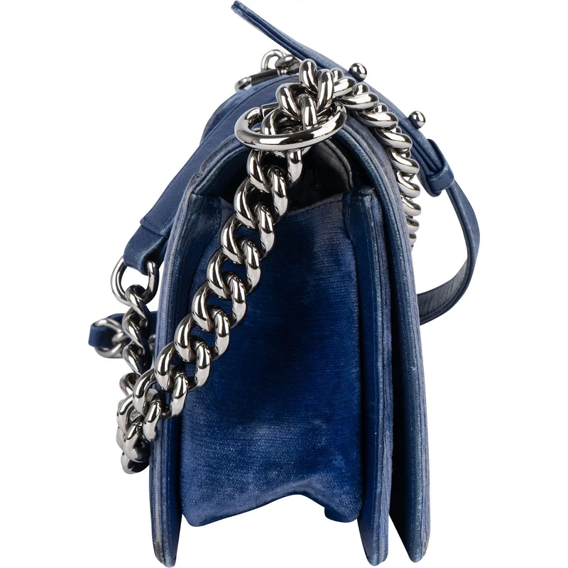 Chanel Blue Velvet Medium Boy Crossbody Bag