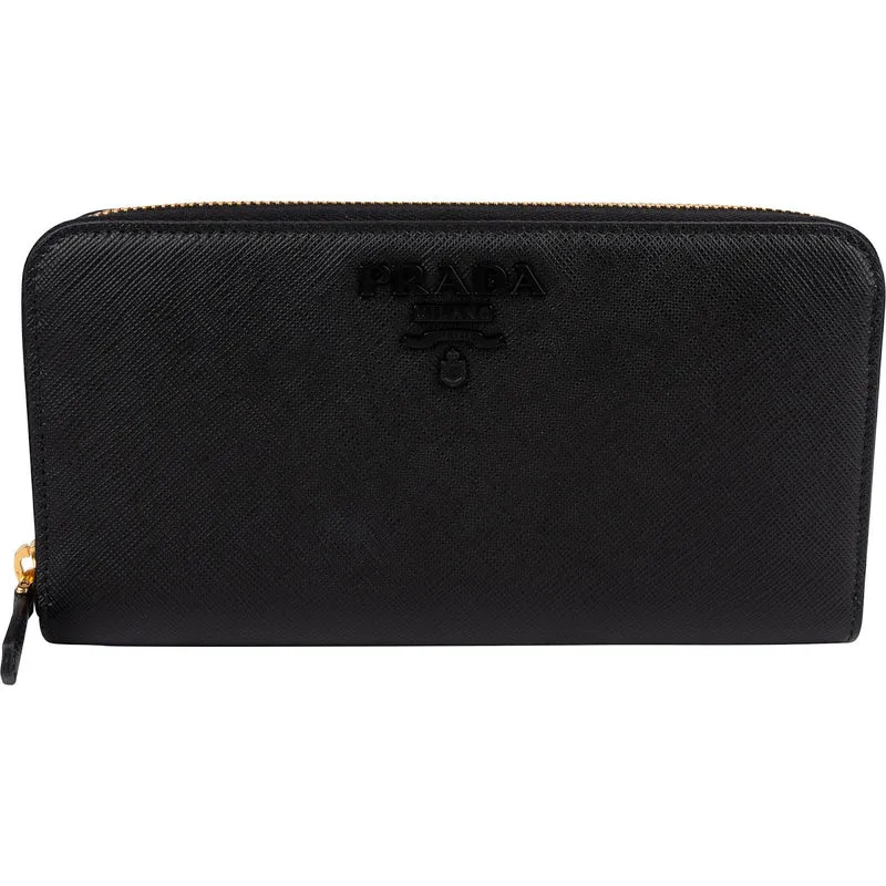 Prada Saffiano Leather Zip Around Wallet