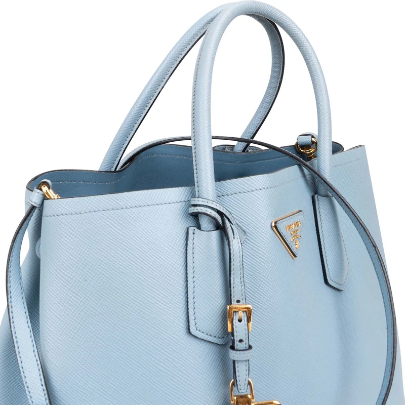 Prada Blue Saffiano Leather Tote Double Handbag