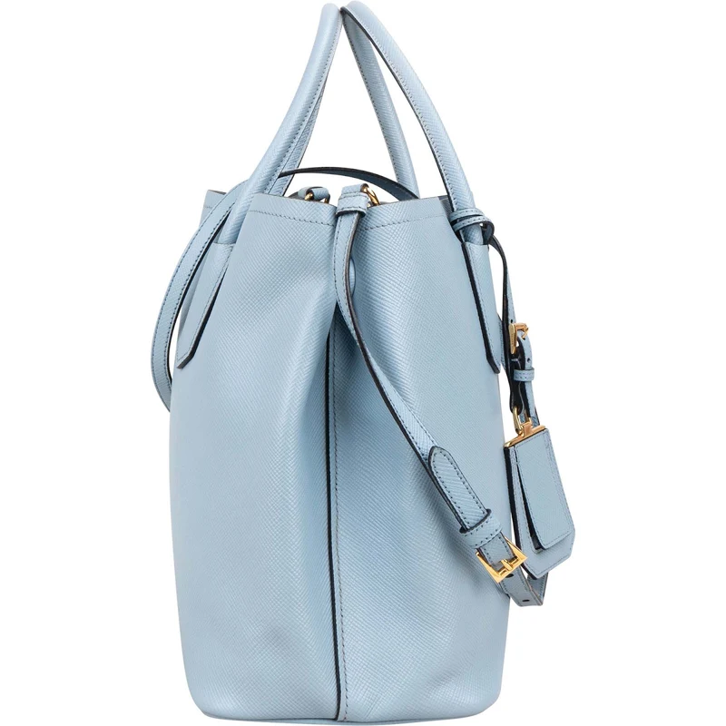 Prada Blue Saffiano Leather Tote Double Handbag