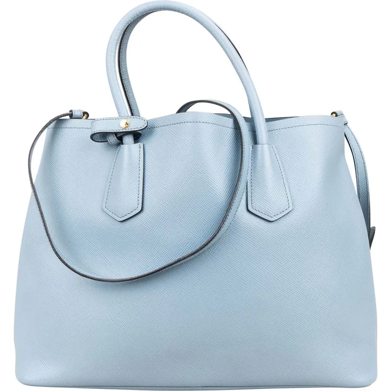 Prada Blue Saffiano Leather Tote Double Handbag