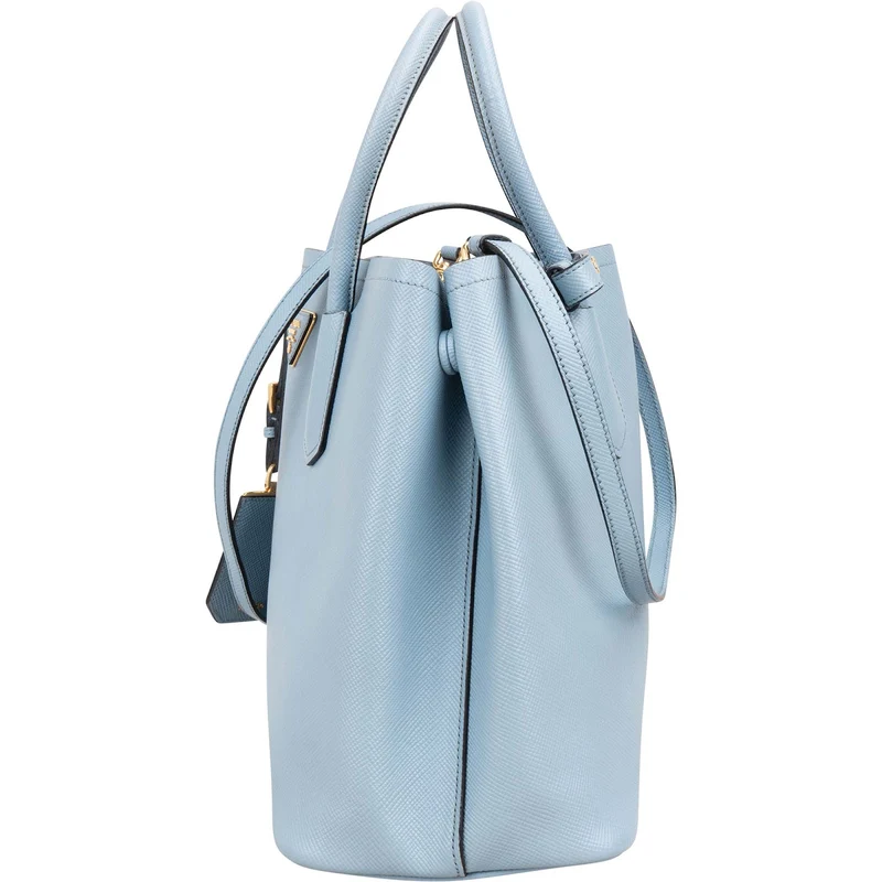 Prada Blue Saffiano Leather Tote Double Handbag