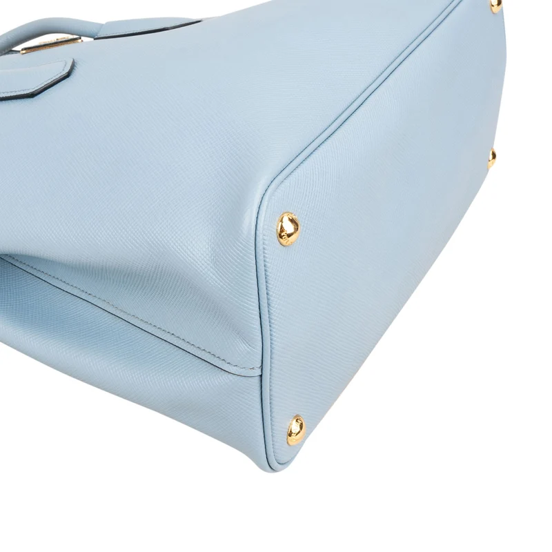 Prada Blue Saffiano Leather Tote Double Handbag
