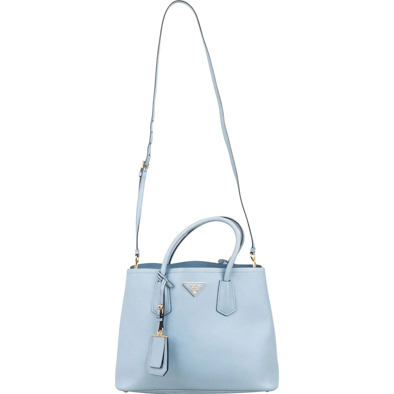 Prada Blue Saffiano Leather Tote Double Handbag