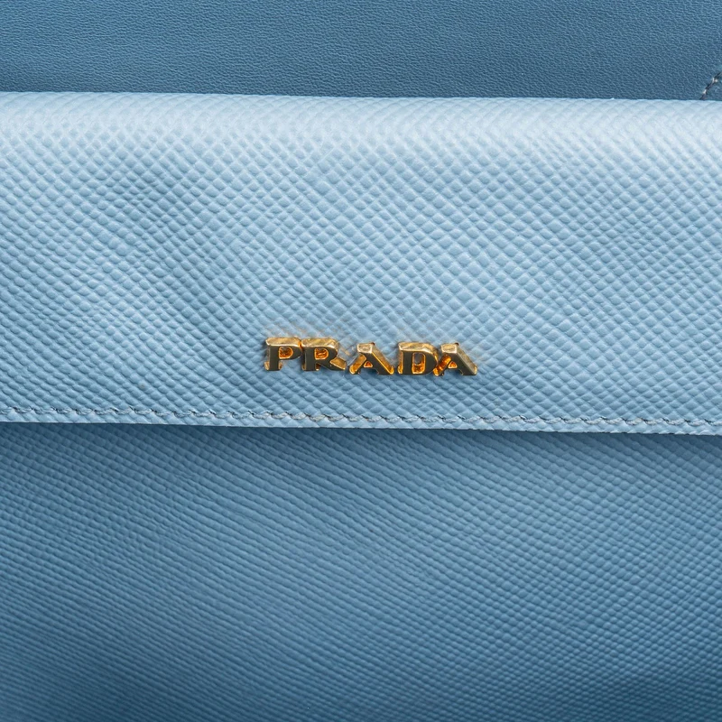 Prada Blue Saffiano Leather Tote Double Handbag