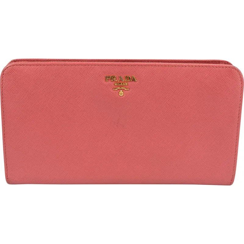Prada Saffiano Leather Zip Around Clip Organizer Wallet