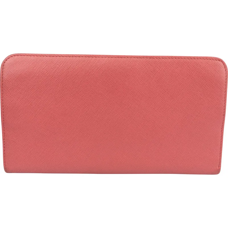 Prada Saffiano Leather Zip Around Clip Organizer Wallet