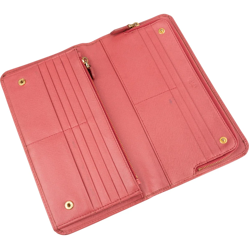 Prada Saffiano Leather Zip Around Clip Organizer Wallet