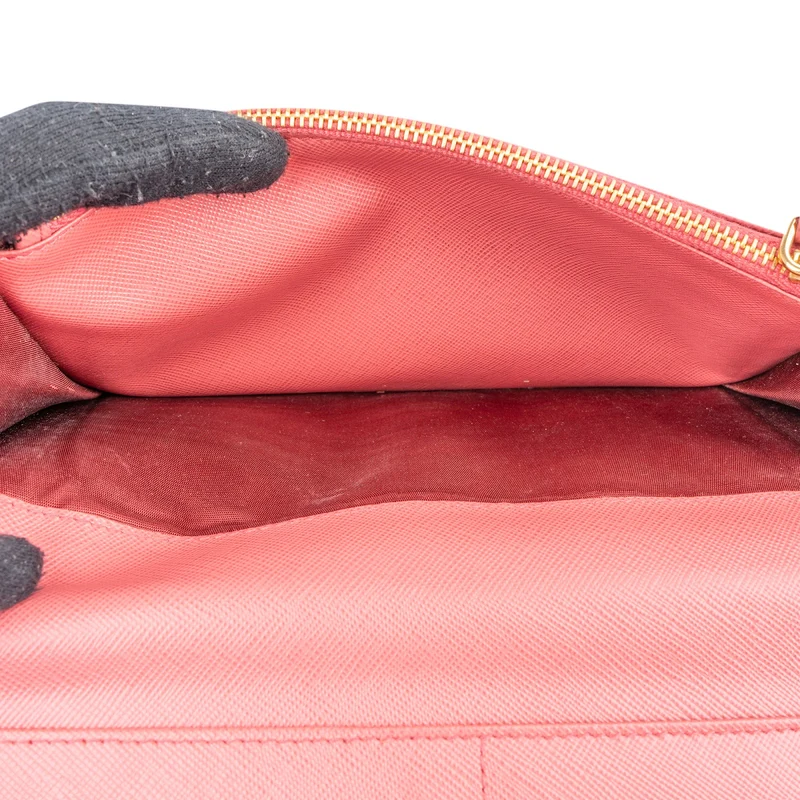 Prada Saffiano Leather Zip Around Clip Organizer Wallet