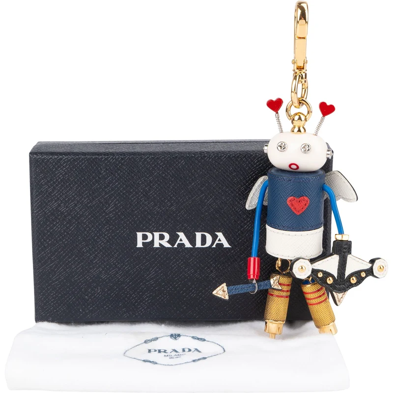 Prada Saffiano Leather Metal Amor Cupido Robot Bag Charm Accessoires