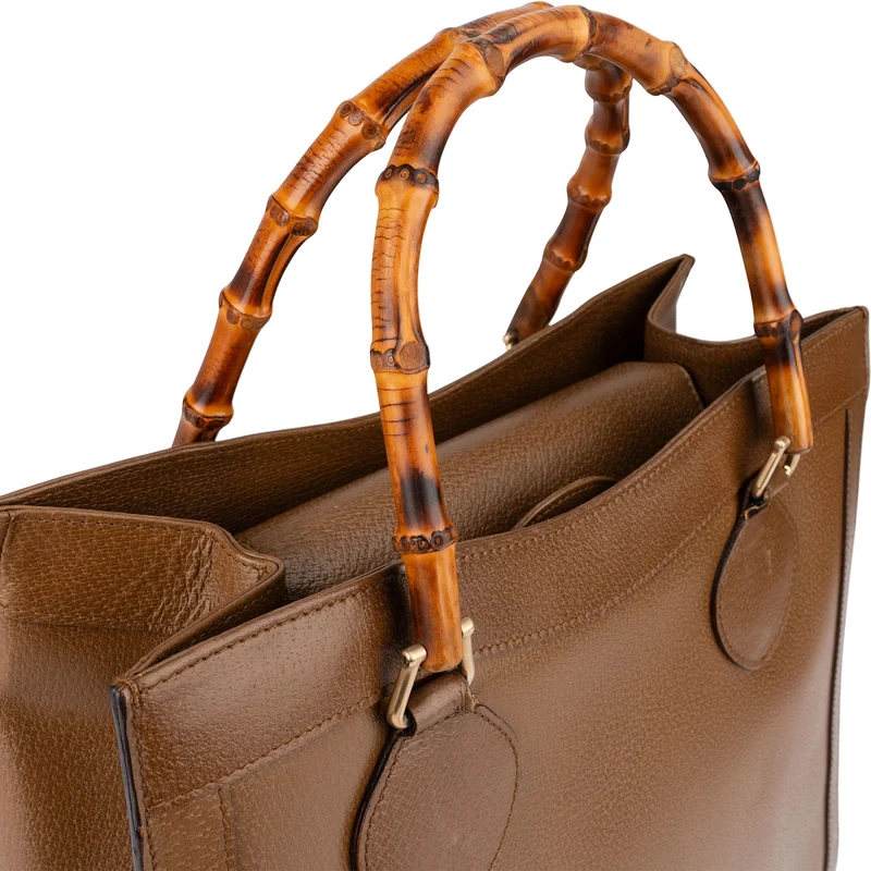 Gucci Brown Leather Bamboo Top Handle Handbag