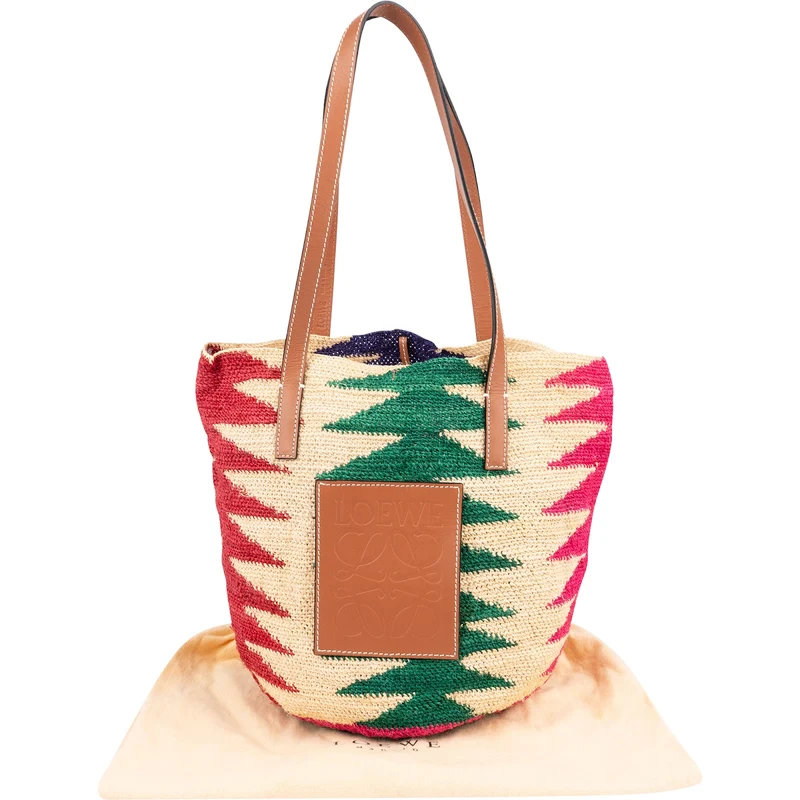 Loewe Ibiza Raffia Multicolor Zigzag Shell Tote Basket Shoulder Bag