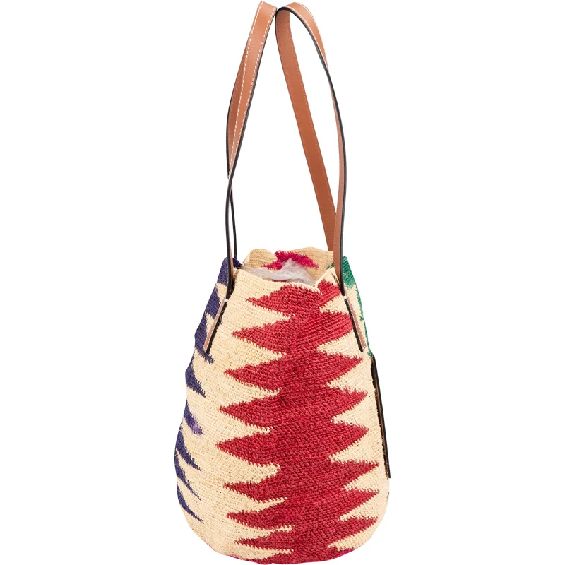 Loewe Ibiza Raffia Multicolor Zigzag Shell Tote Basket Shoulder Bag