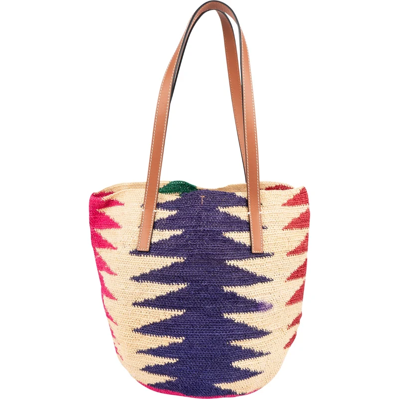 Loewe Ibiza Raffia Multicolor Zigzag Shell Tote Basket Shoulder Bag