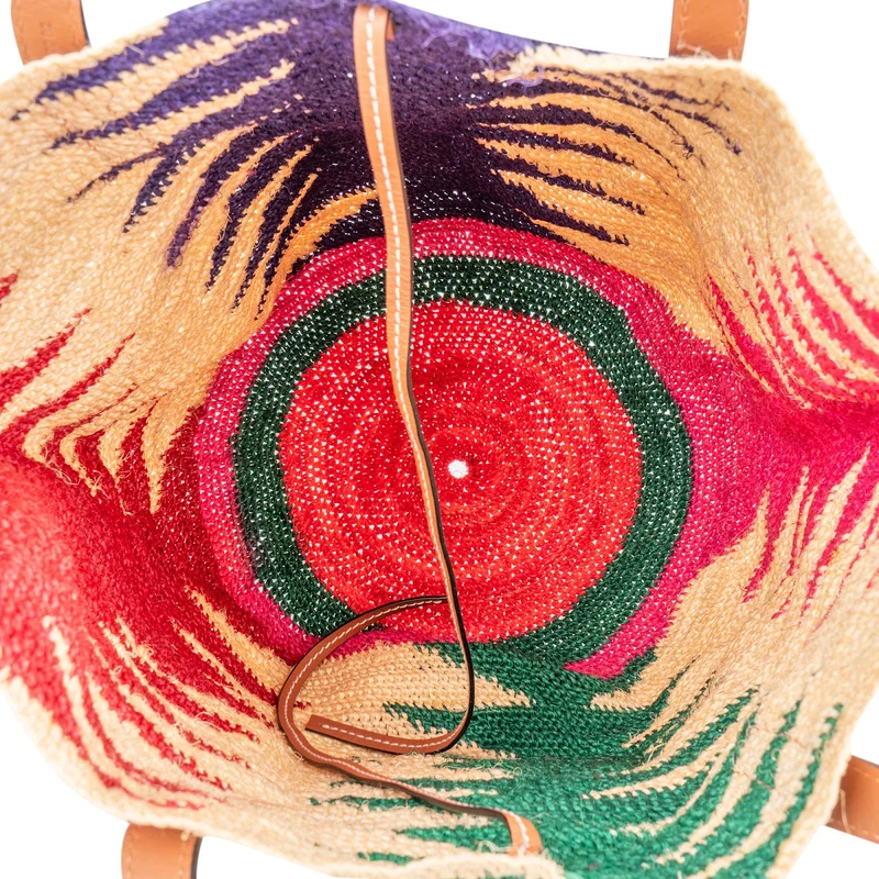 Loewe Ibiza Raffia Multicolor Zigzag Shell Tote Basket Shoulder Bag