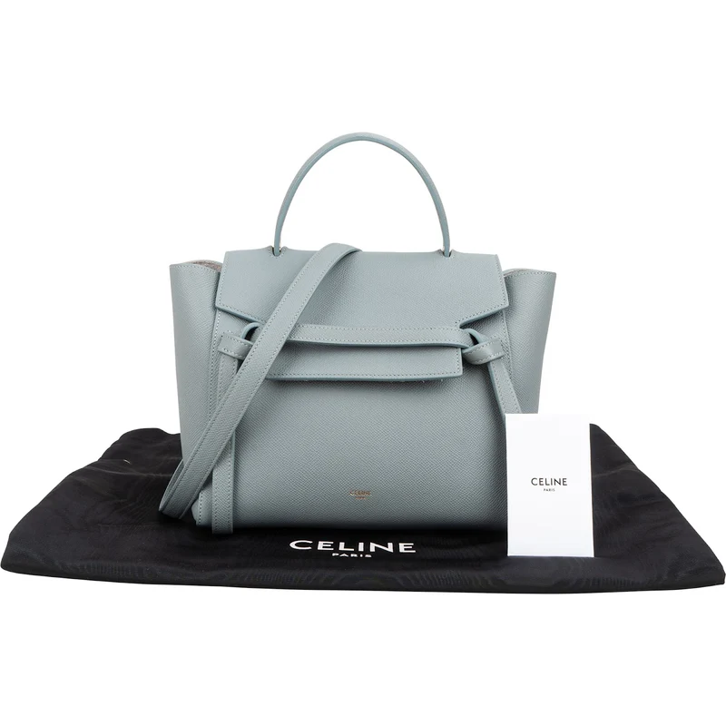 Celine Light Blue Leather Grained Calfskin Belt Handbag