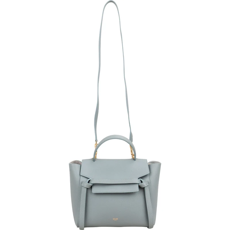 Celine Light Blue Leather Grained Calfskin Belt Handbag