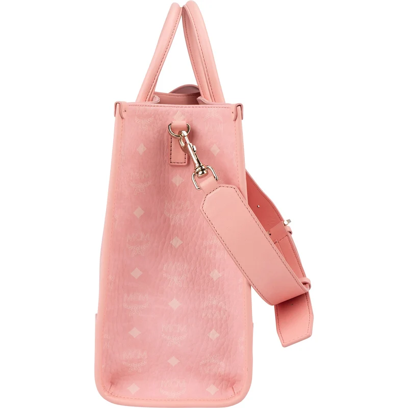 MCM Monogram Visetos Pink Aren Large Tote Handbag