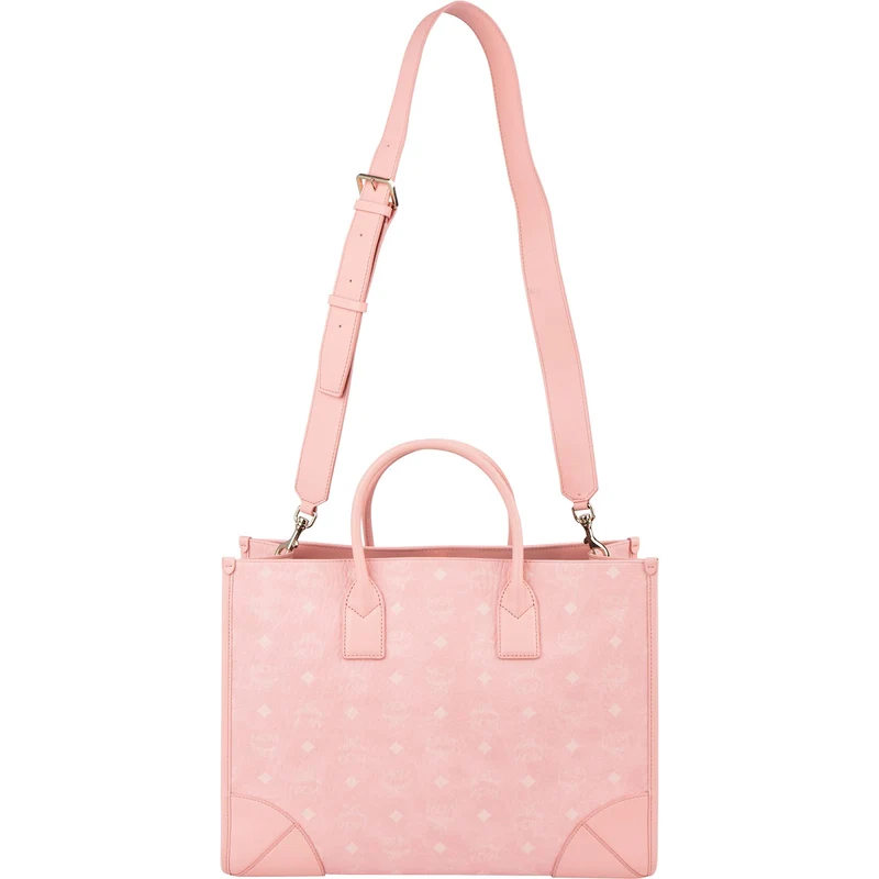 MCM Monogram Visetos Pink Aren Large Tote Handbag