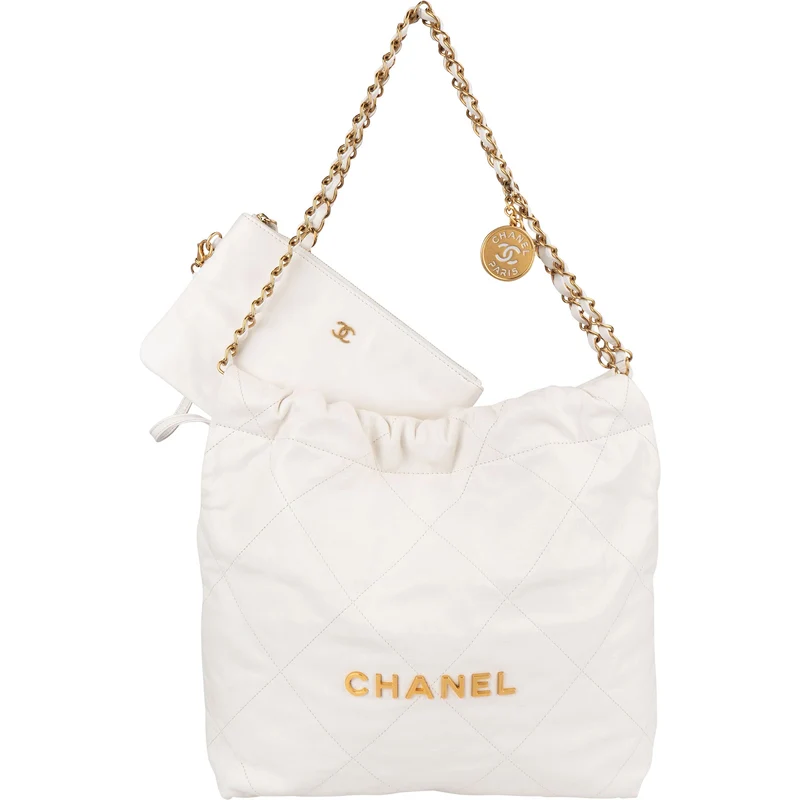 Chanel 22 White Quilted Lambskin Hobo Shoulder Bag