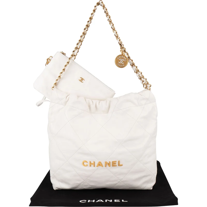 Chanel 22 White Quilted Lambskin Hobo Shoulder Bag