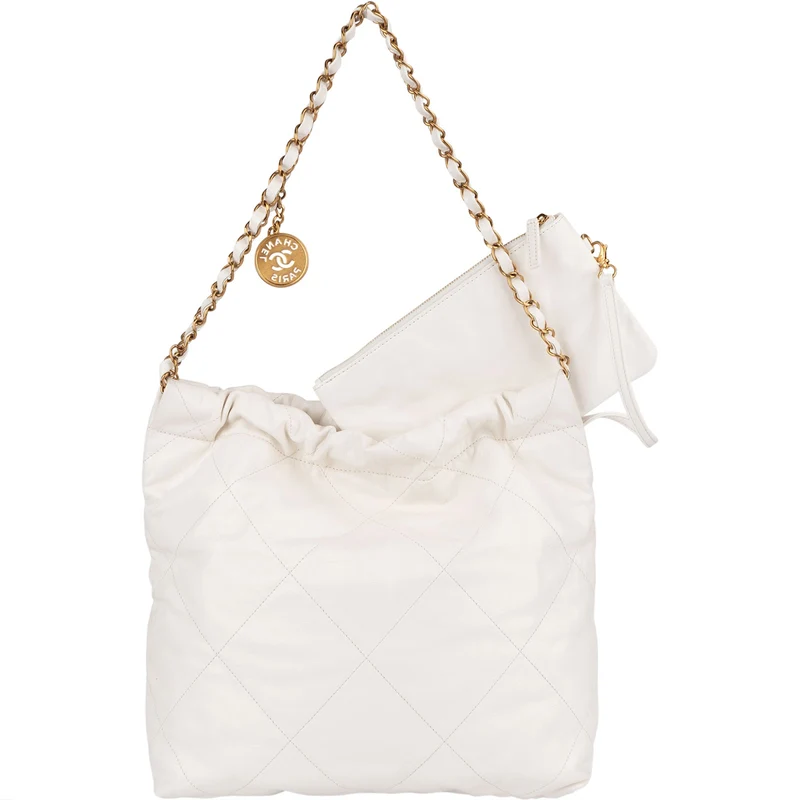 Chanel 22 White Quilted Lambskin Hobo Shoulder Bag